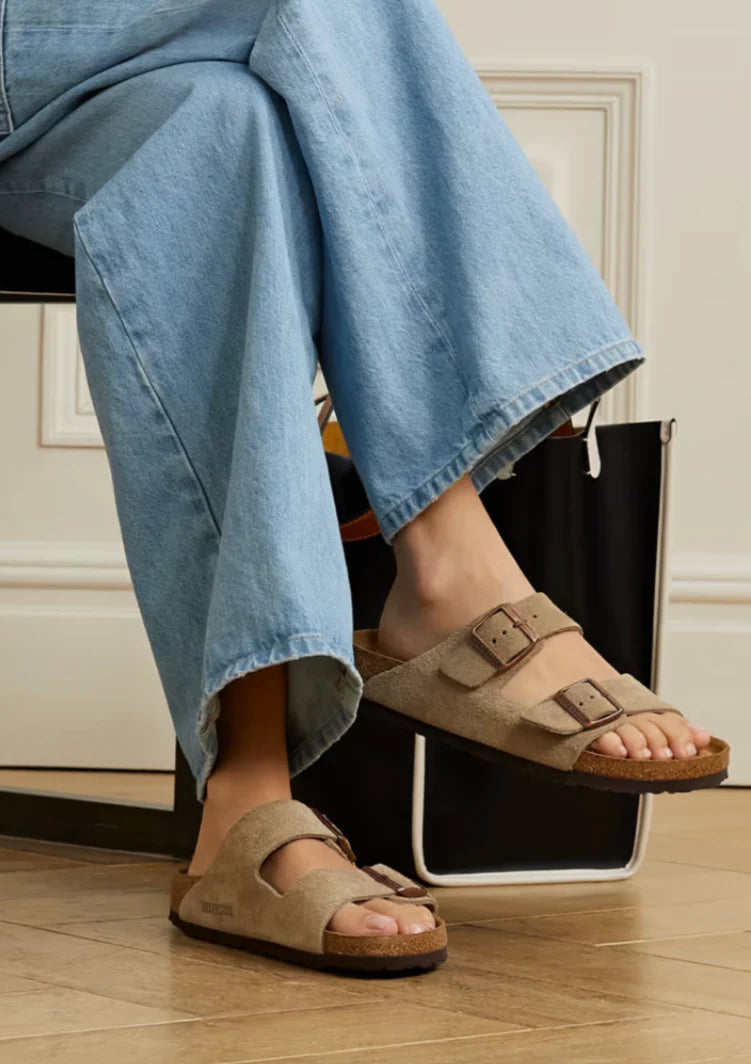 Birkenstock Arizona Taupe Suede Two Strap Sandals